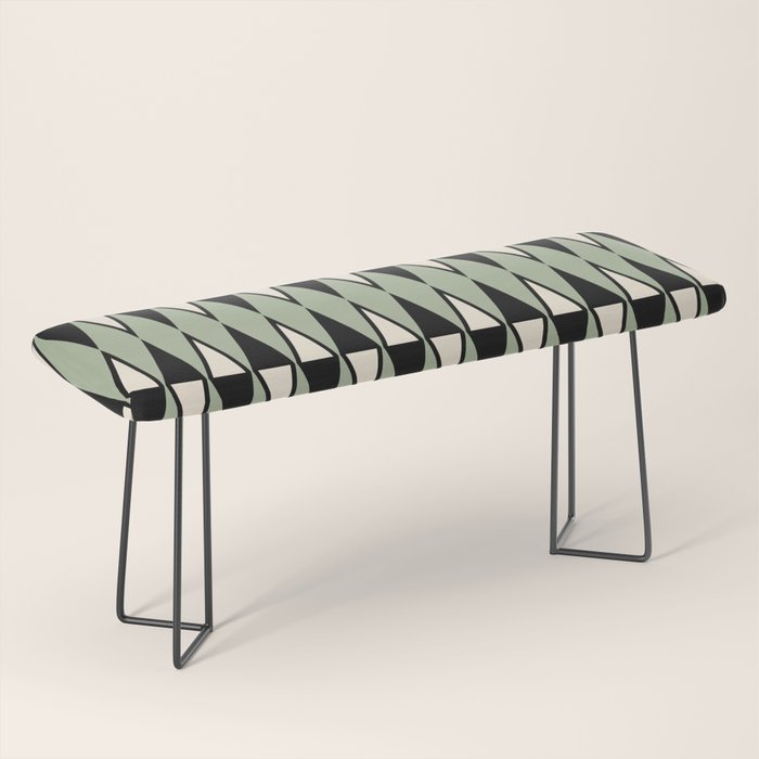 Mid Century Modern Diamond Pattern Sage Green 234 Bench Gallery Image 1