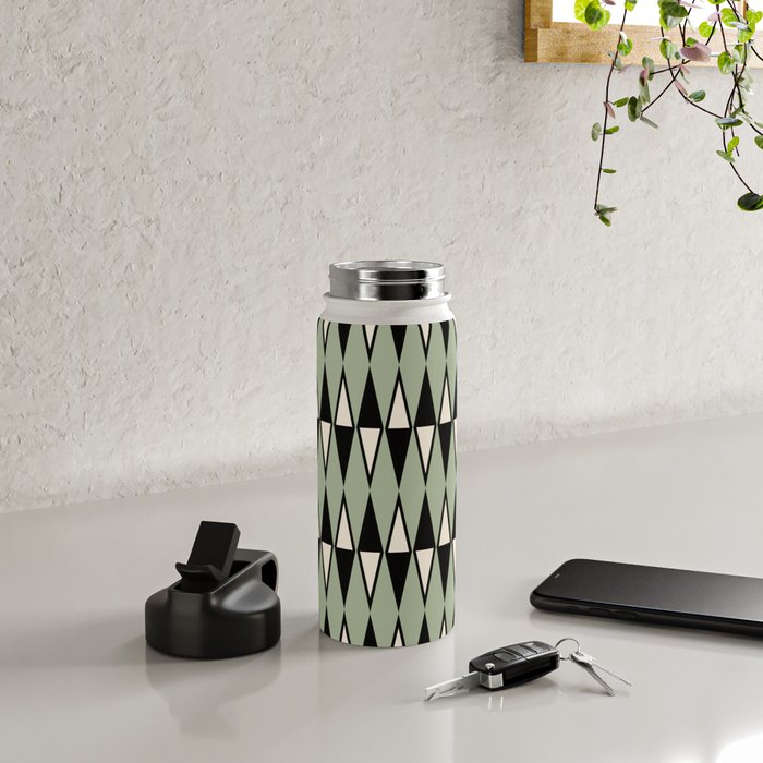 Mid Century Modern Diamond Pattern Sage Green 234 Water Bottle Gallery Image 4