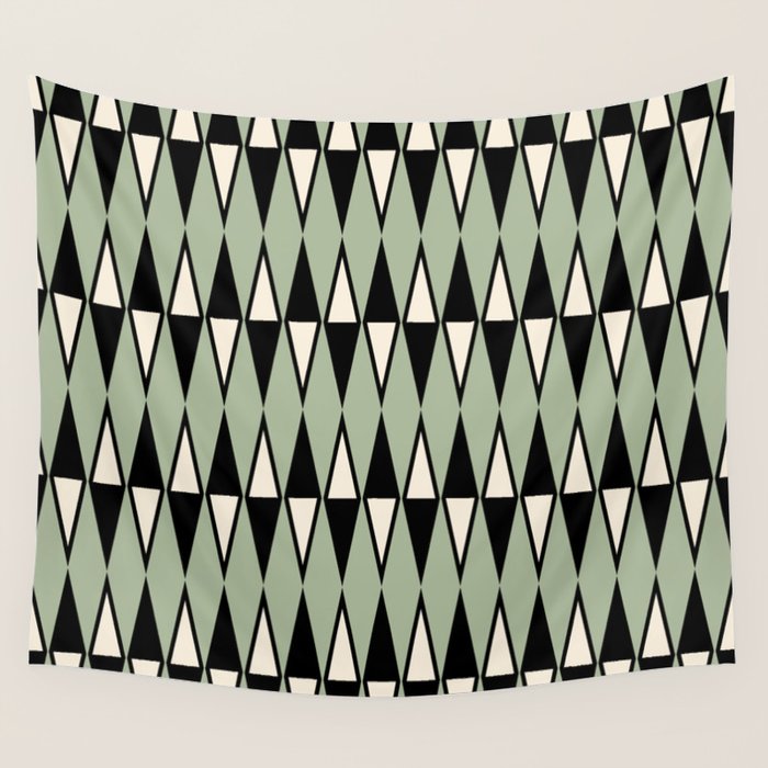 Mid Century Modern Diamond Pattern Sage Green 234 Wall Tapestry Gallery Image 1