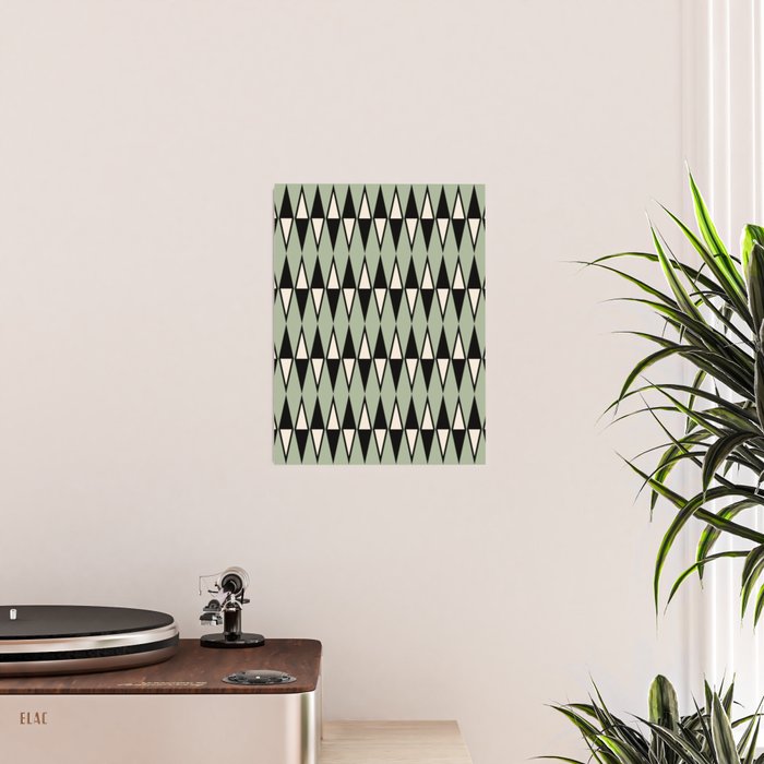 Mid Century Modern Diamond Pattern Sage Green 234 Poster Gallery Image 2