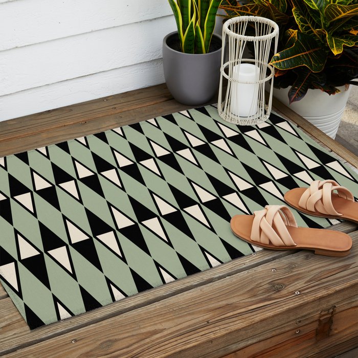 Mid Century Modern Diamond Pattern Sage Green 234 Outdoor Rug Gallery Image 2