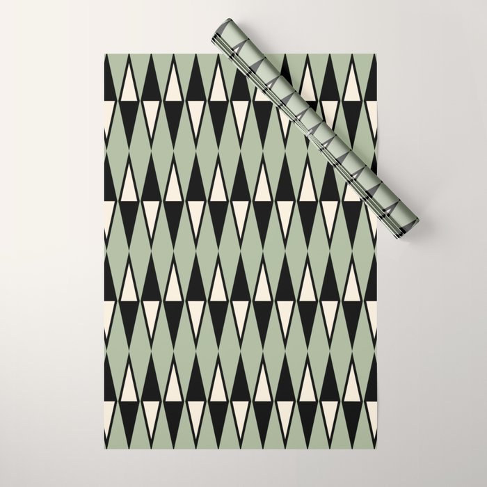 Mid Century Modern Diamond Pattern Sage Green 234 Wrapping Paper Gallery Image 1