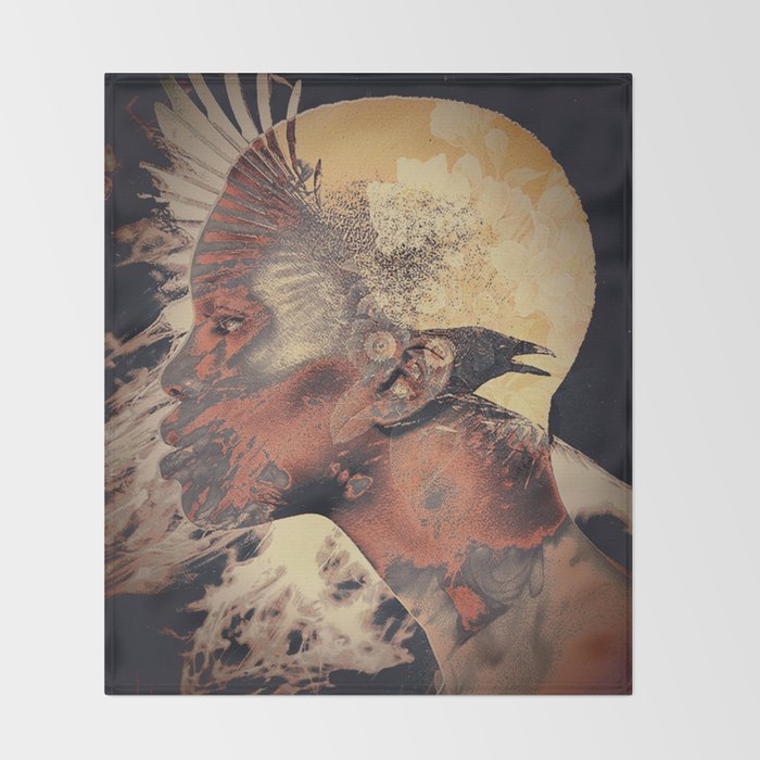 PORTRAIT (Woman and bird) Throw Blanket Gallery Image 2