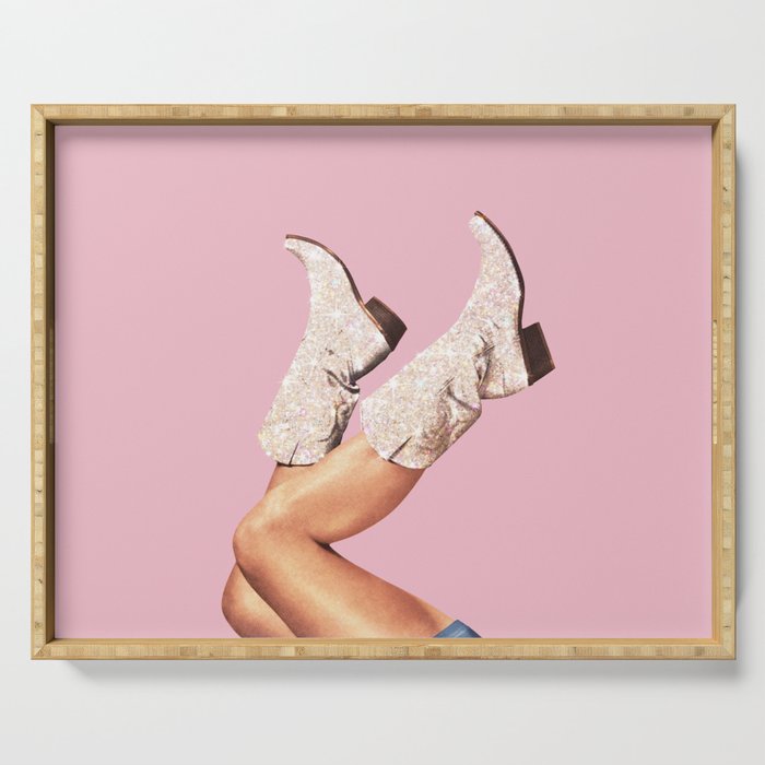 These Boots - Glitter Pink Landscape Serving Tray Gallery Image 1