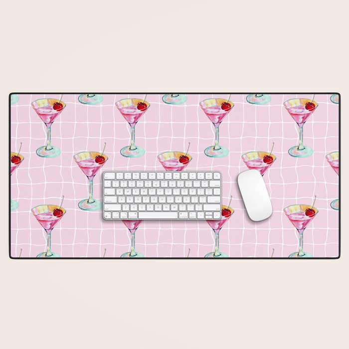 Pink Aesthetic Martini Glass with Cherry Desk Mat Gallery Image 1