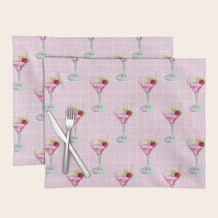 Pink Aesthetic Martini Glass with Cherry Placemat Gallery Image 1