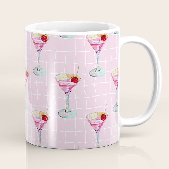 Pink Aesthetic Martini Glass with Cherry Coffee Mug Gallery Image 1