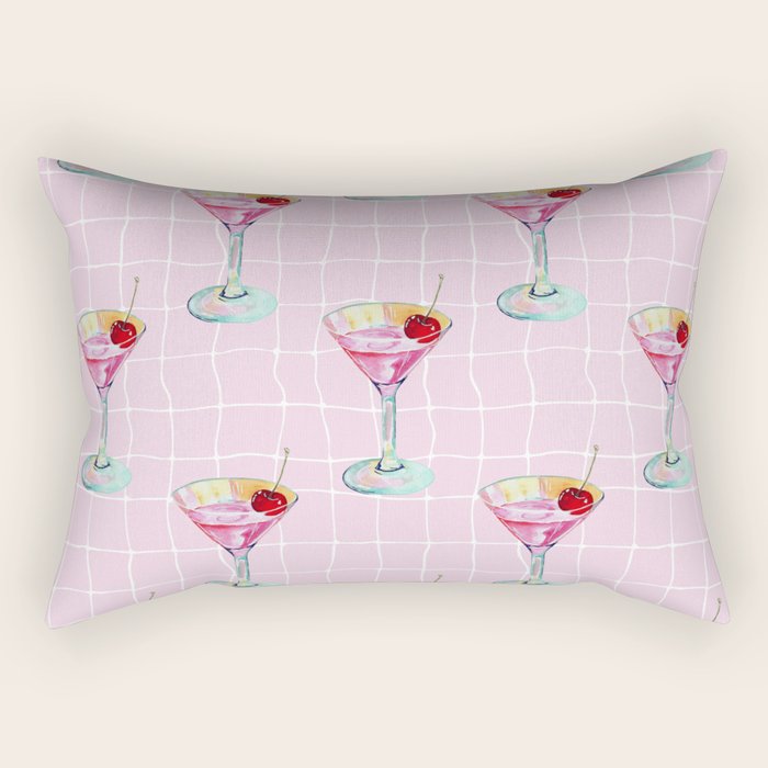 Pink Aesthetic Martini Glass with Cherry Rectangular Pillow Gallery Image 2