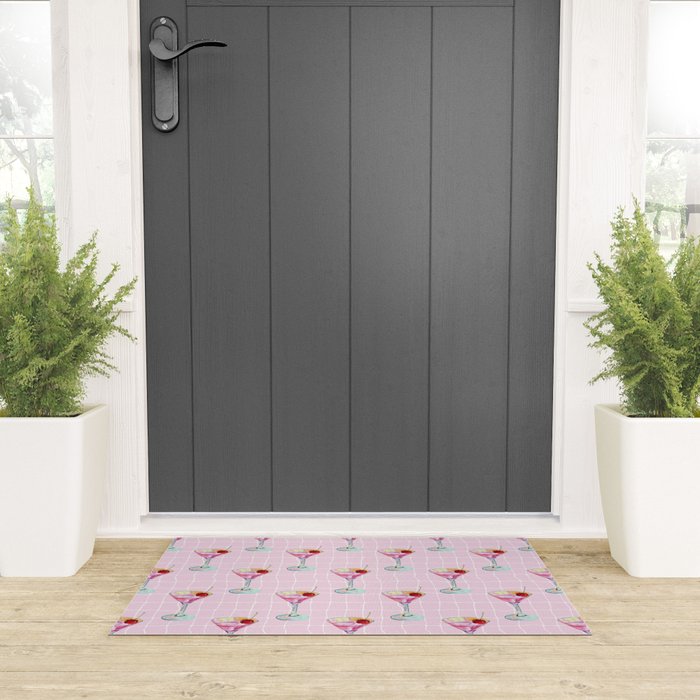 Pink Aesthetic Martini Glass with Cherry Welcome Mat Gallery Image 3