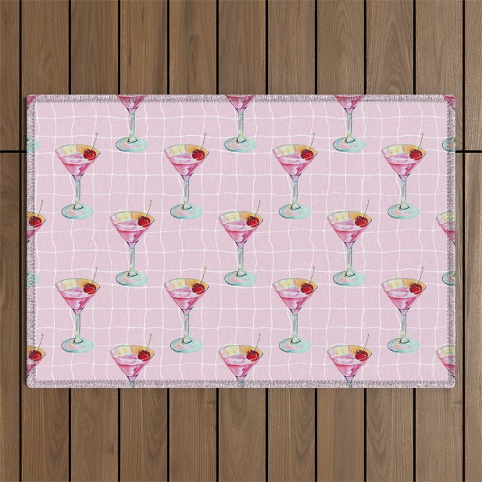 Pink Aesthetic Martini Glass with Cherry Outdoor Rug Gallery Image 1