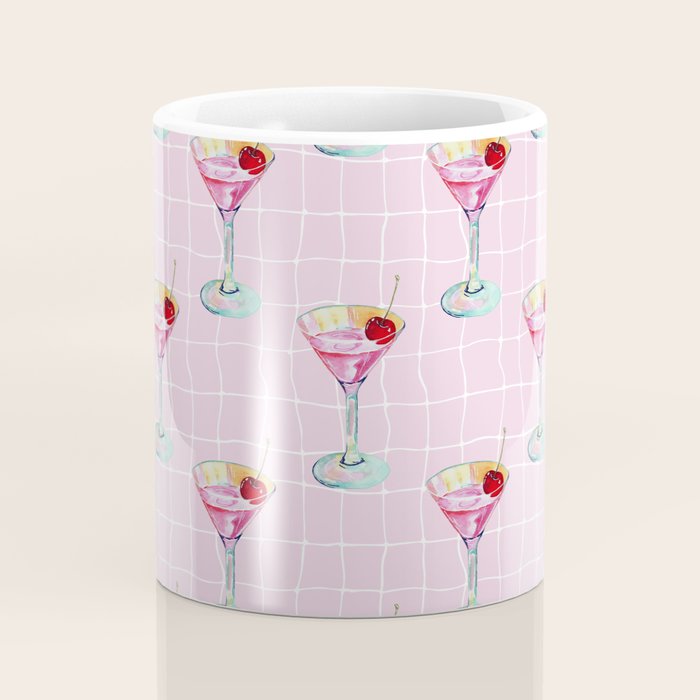 Pink Aesthetic Martini Glass with Cherry Coffee Mug Gallery Image 4