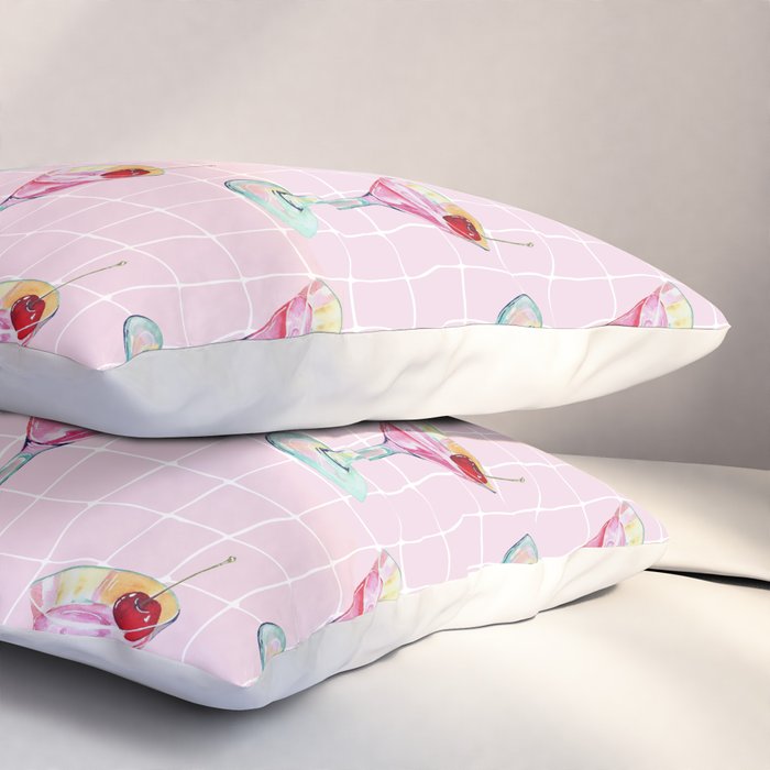 Pink Aesthetic Martini Glass with Cherry Pillow Sham Gallery Image 3