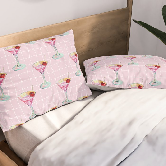 Pink Aesthetic Martini Glass with Cherry Pillow Sham Gallery Image 2