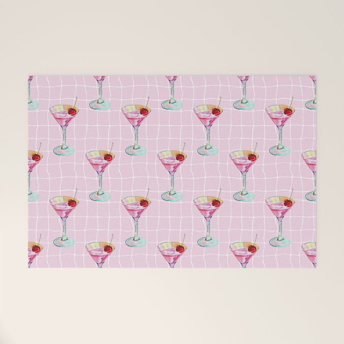 Pink Aesthetic Martini Glass with Cherry Welcome Mat Gallery Image 1