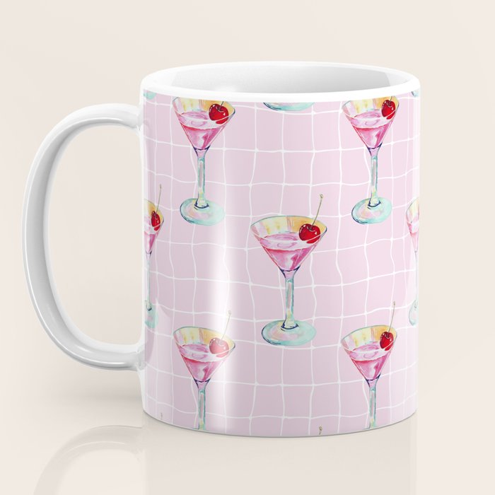 Pink Aesthetic Martini Glass with Cherry Coffee Mug Gallery Image 3
