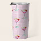 Pink Aesthetic Martini Glass with Cherry Travel Mug Gallery Image 3