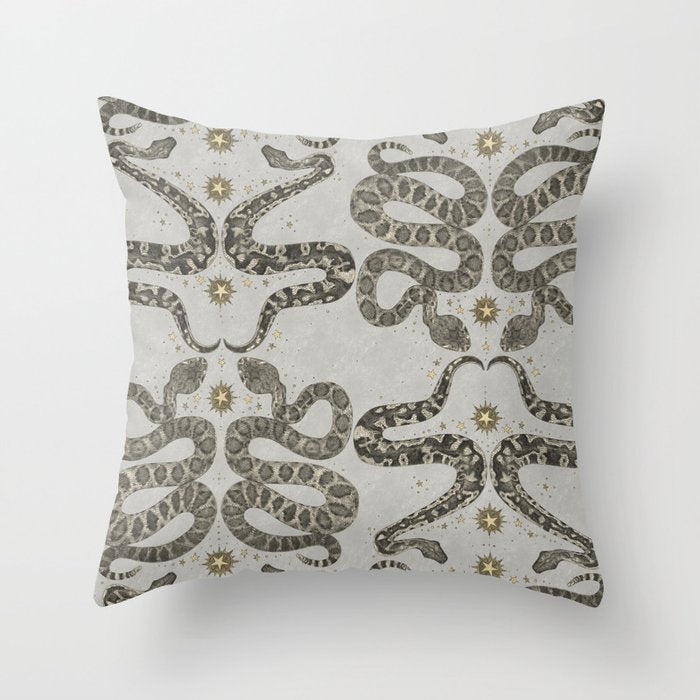 celestial snakes silver Throw Pillow Gallery Image 1