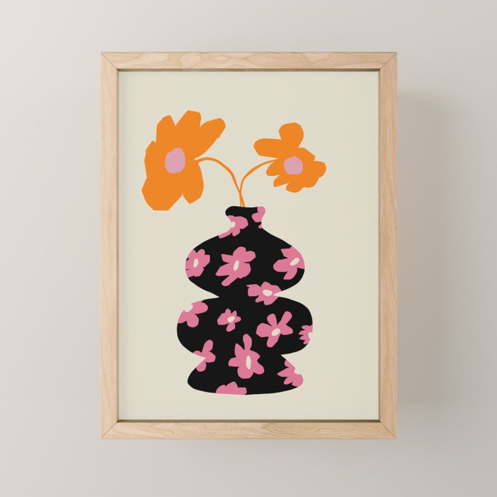 Black floral Vase Mini Art Print Gallery Image 1