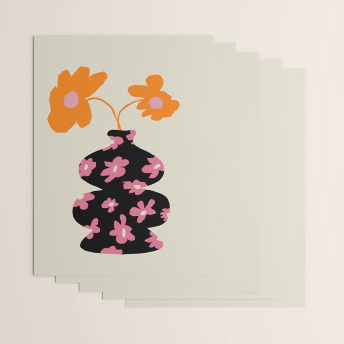 Black floral Vase Wrapping Paper Gallery Image 3