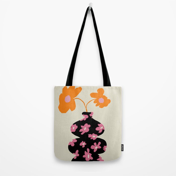 Black floral Vase Tote Bag Gallery Image 2