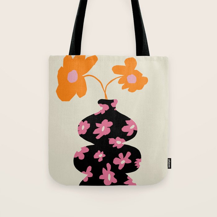 Black floral Vase Tote Bag Gallery Image 1