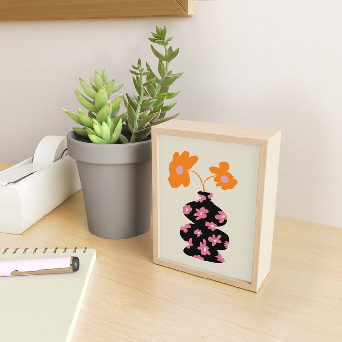 Black floral Vase Mini Art Print Gallery Image 2