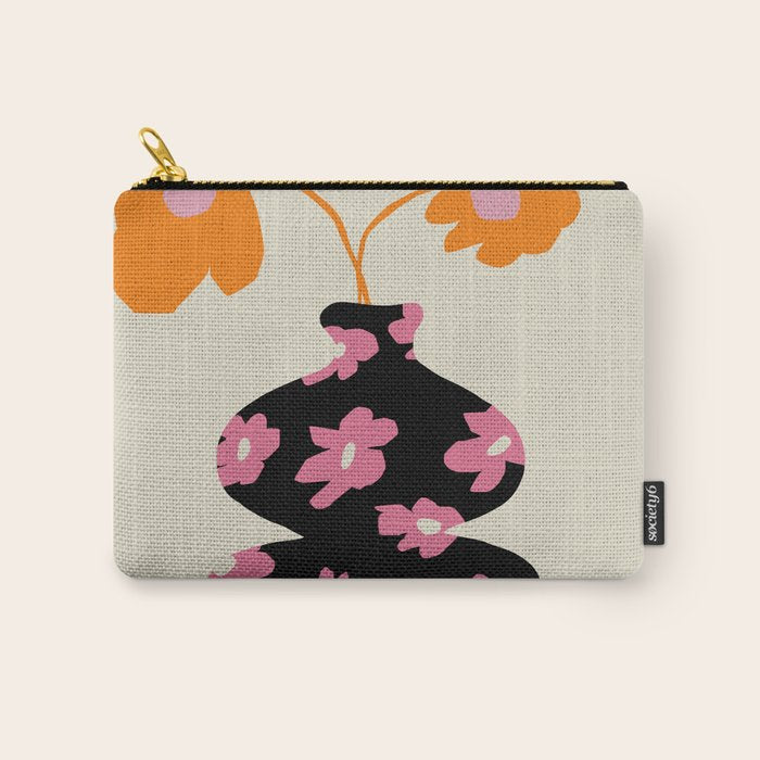 Black floral Vase Carry All Pouch Gallery Image 1