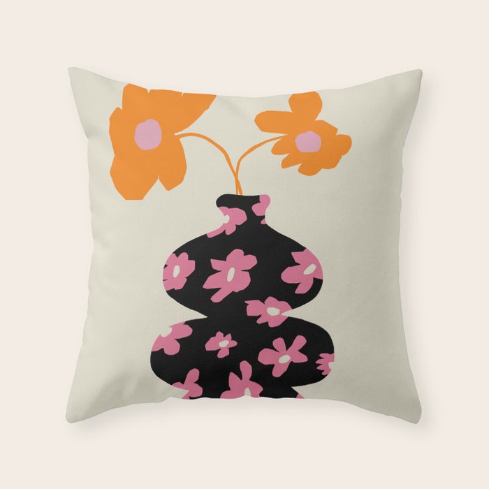 Black floral Vase Throw Pillow Gallery Image 6