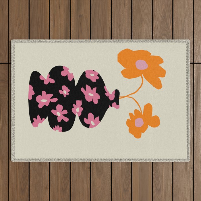 Black floral Vase Outdoor Rug Gallery Image 1