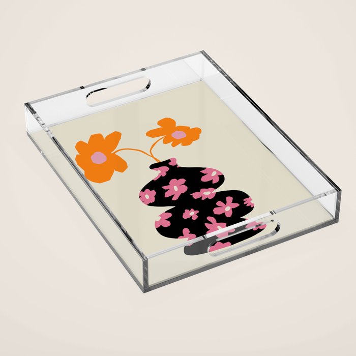 Black floral Vase Acrylic Tray Gallery Image 1