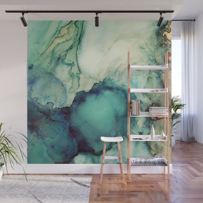 Teal Abstract Wall Mural Gallery Image 1