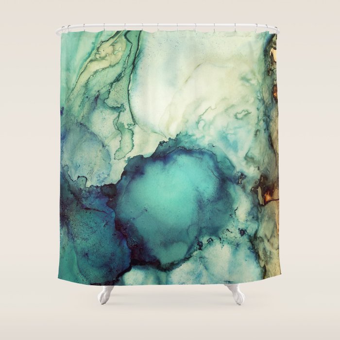 Teal Abstract Shower Curtain Gallery Image 1