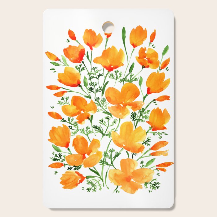 Watercolor California poppies Cutting Board Gallery Image 1