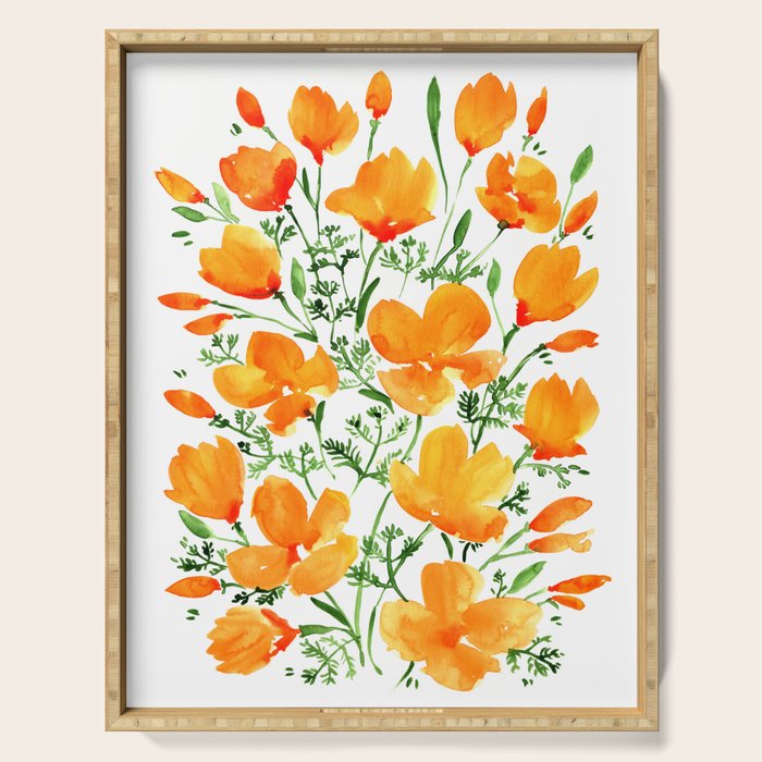 Watercolor California poppies Serving Tray Gallery Image 1