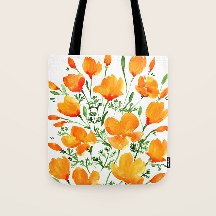 Watercolor California poppies Tote Bag Gallery Image 1