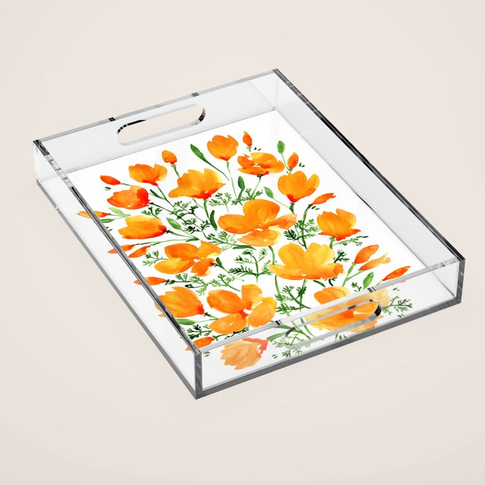 Watercolor California poppies Acrylic Tray Gallery Image 1