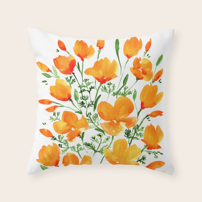 Watercolor California poppies Throw Pillow Gallery Image 6