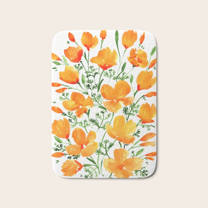 Watercolor California poppies Bath Mat Gallery Image 1