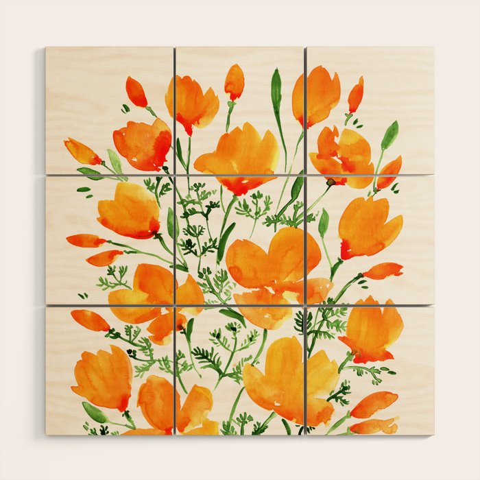 Watercolor California poppies Wood Wall Art Gallery Image 1