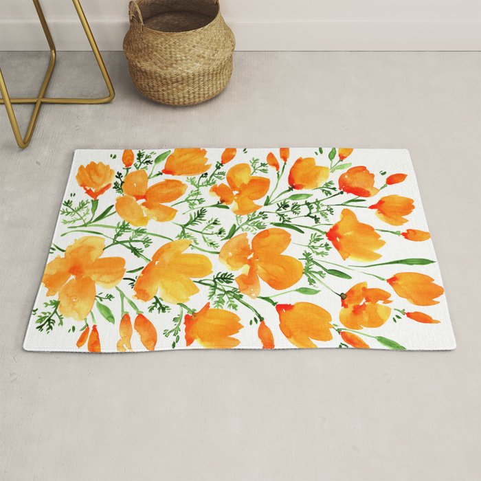 Watercolor California poppies Rug Gallery Image 1