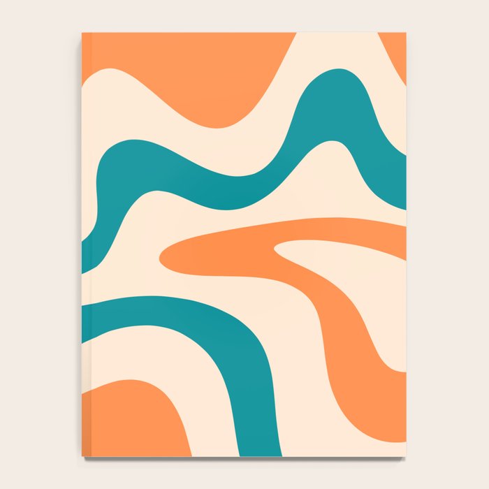 Retro Liquid Swirl Abstract Pattern Square in Orange and Teal Blue Notebook Gallery Image 4