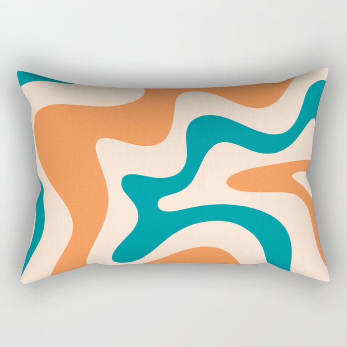 Retro Liquid Swirl Abstract Pattern Square in Orange and Teal Blue Rectangular Pillow Gallery Image 2