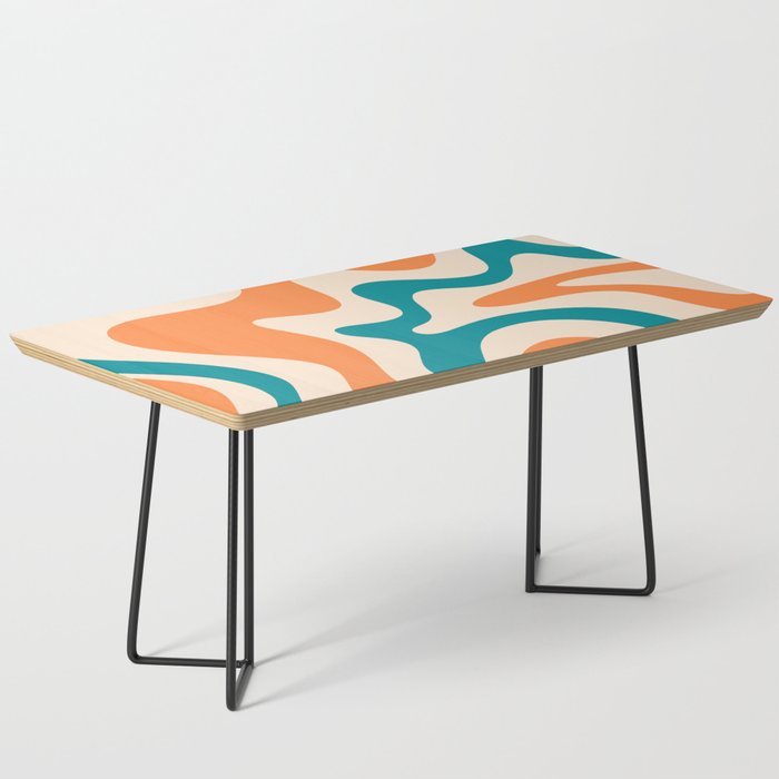 Retro Liquid Swirl Abstract Pattern Square in Orange and Teal Blue Coffee Table Gallery Image 1