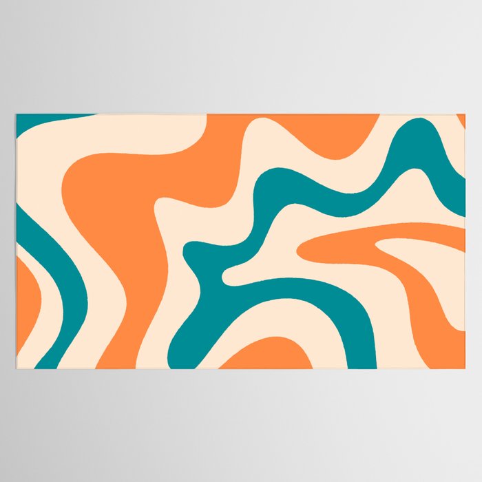 Retro Liquid Swirl Abstract Pattern Square in Orange and Teal Blue Tablecloth Gallery Image 2