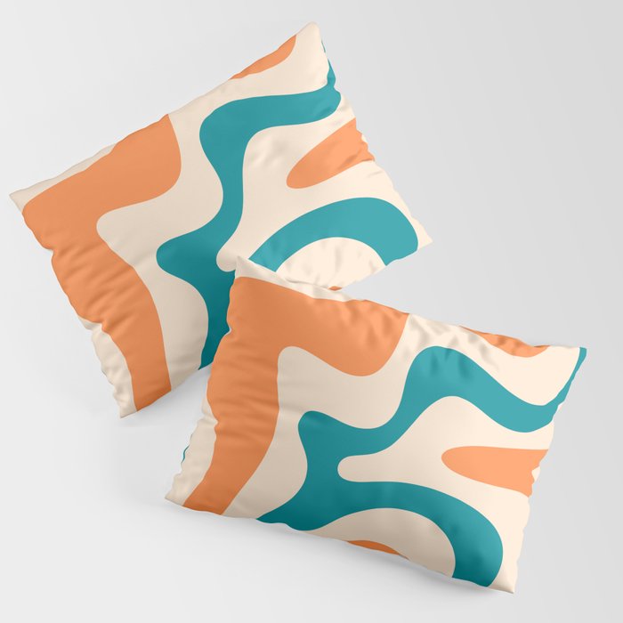 Retro Liquid Swirl Abstract Pattern Square in Orange and Teal Blue Pillow Sham Gallery Image 3