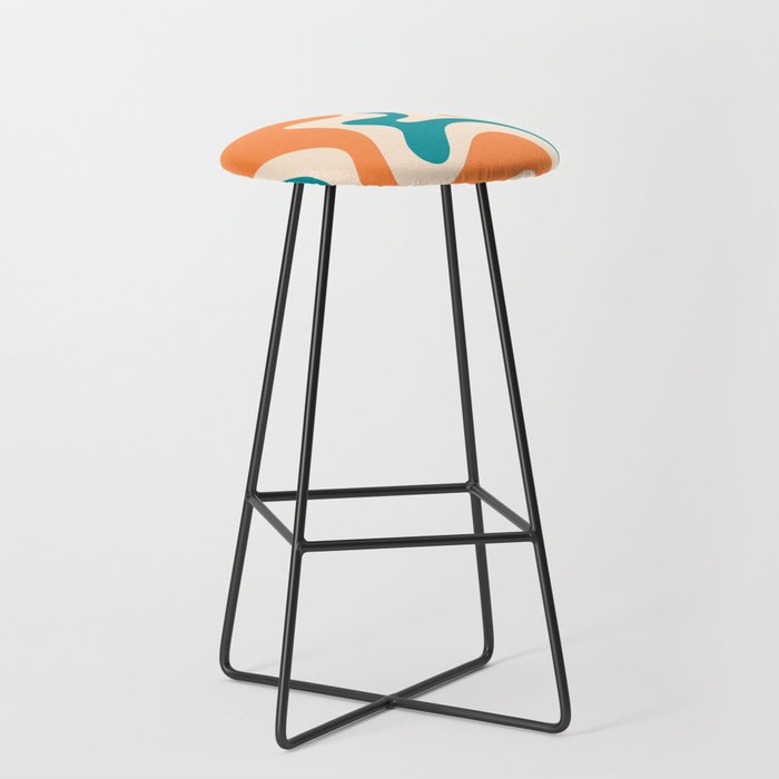 Retro Liquid Swirl Abstract Pattern Square in Orange and Teal Blue Stool Gallery Image 1