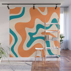 Retro Liquid Swirl Abstract Pattern Square in Orange and Teal Blue Wall Mural Gallery Image 1