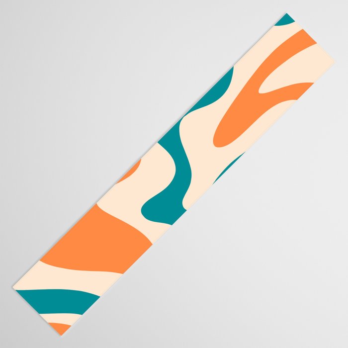 Retro Liquid Swirl Abstract Pattern Square in Orange and Teal Blue Table Runner Gallery Image 3