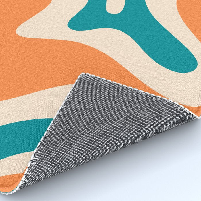 Retro Liquid Swirl Abstract Pattern Square in Orange and Teal Blue Rug Gallery Image 4