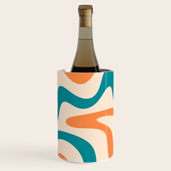 Retro Liquid Swirl Abstract Pattern Square in Orange and Teal Blue Wine Chiller Gallery Image 3